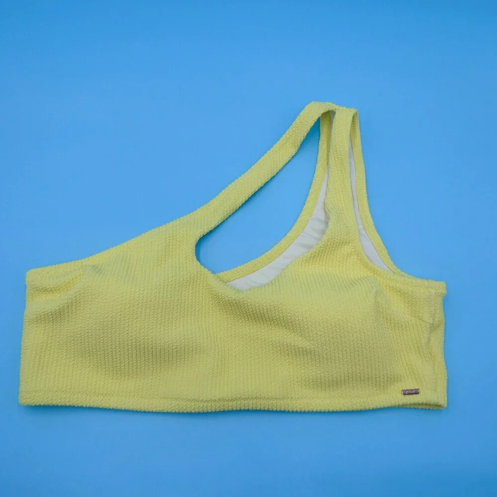 Victorias Secret XL Yellow Ribbed Cutout Singe Shoulder Bikini Top‎ Swimwear New